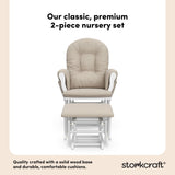 hoop glider and ottoman white frame with taupe swirl cushions 2-piece nursery set callout