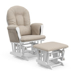 hoop glider and ottoman white frame with taupe swirl cushions angle view