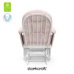 hoop glider and ottoman white frame with pink cushions with GGG and PTPA logo on top left