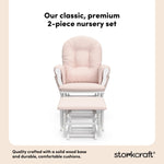 hoop glider and ottoman white frame with pink cushions 2-piece nursery set callout