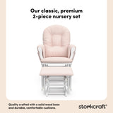 hoop glider and ottoman white frame with pink cushions 2-piece nursery set callout