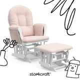 hoop glider and ottoman white frame with pink cushions with black doodles overlaid on image