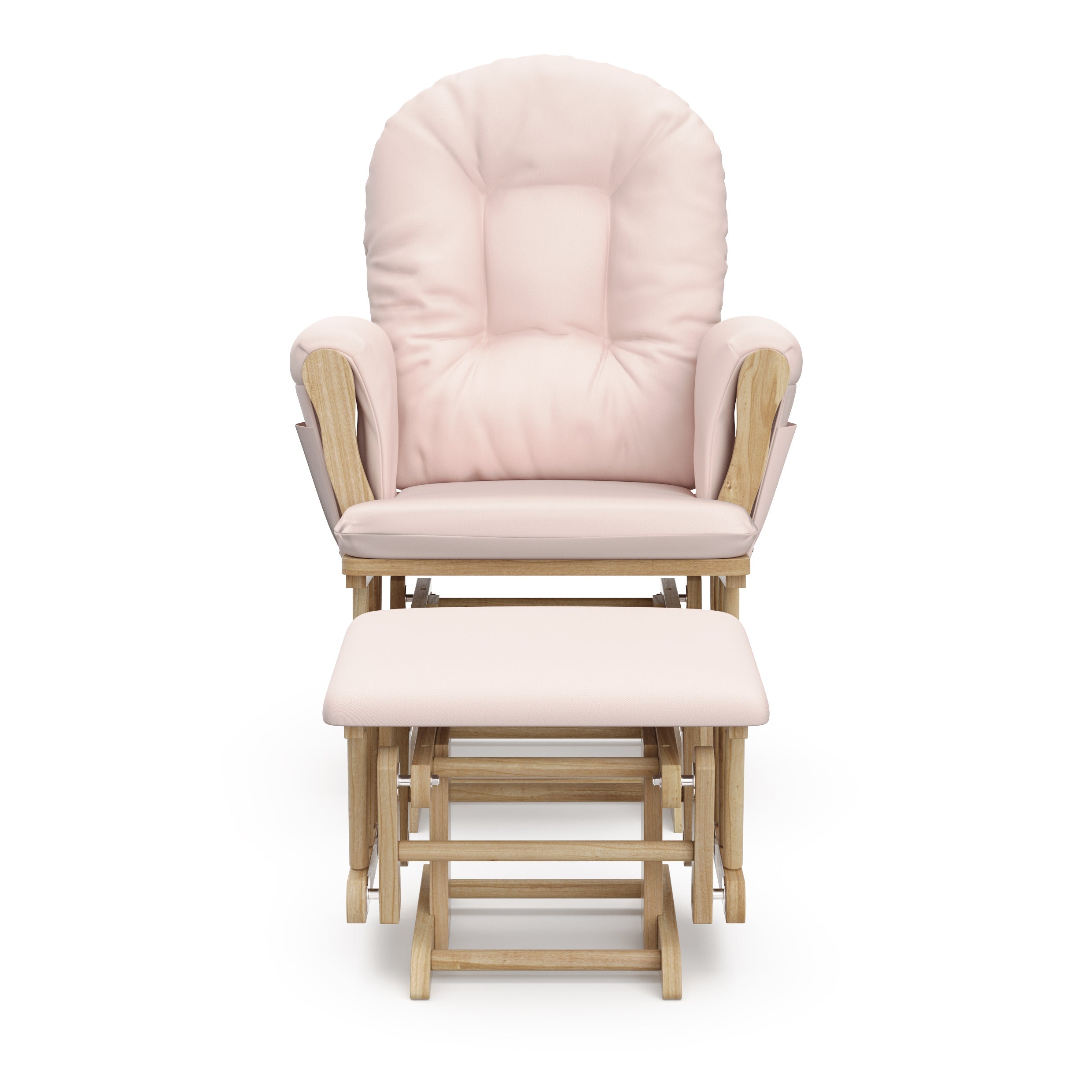 natural glider and ottoman with pink cushions front view