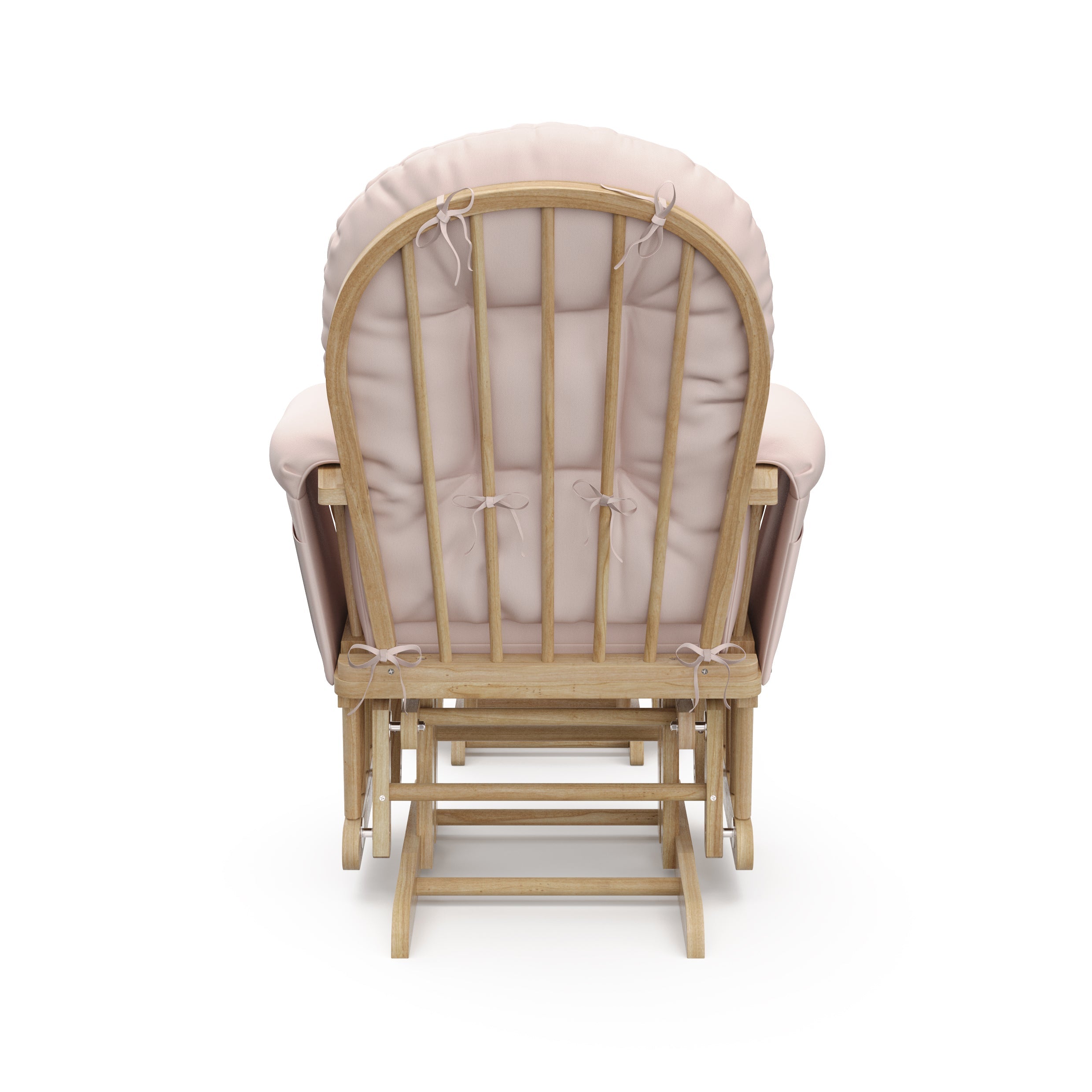 natural glider and ottoman with pink cushions back view