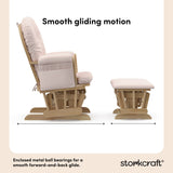 hoop glider and ottoman natural frame with pink cushions smooth gliding motion callout