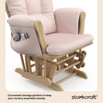 hoop glider and ottoman natural frame with pink cushions storage pocket callout