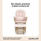 hoop glider and ottoman natural frame with pink cushions 2-piece nursery set callout