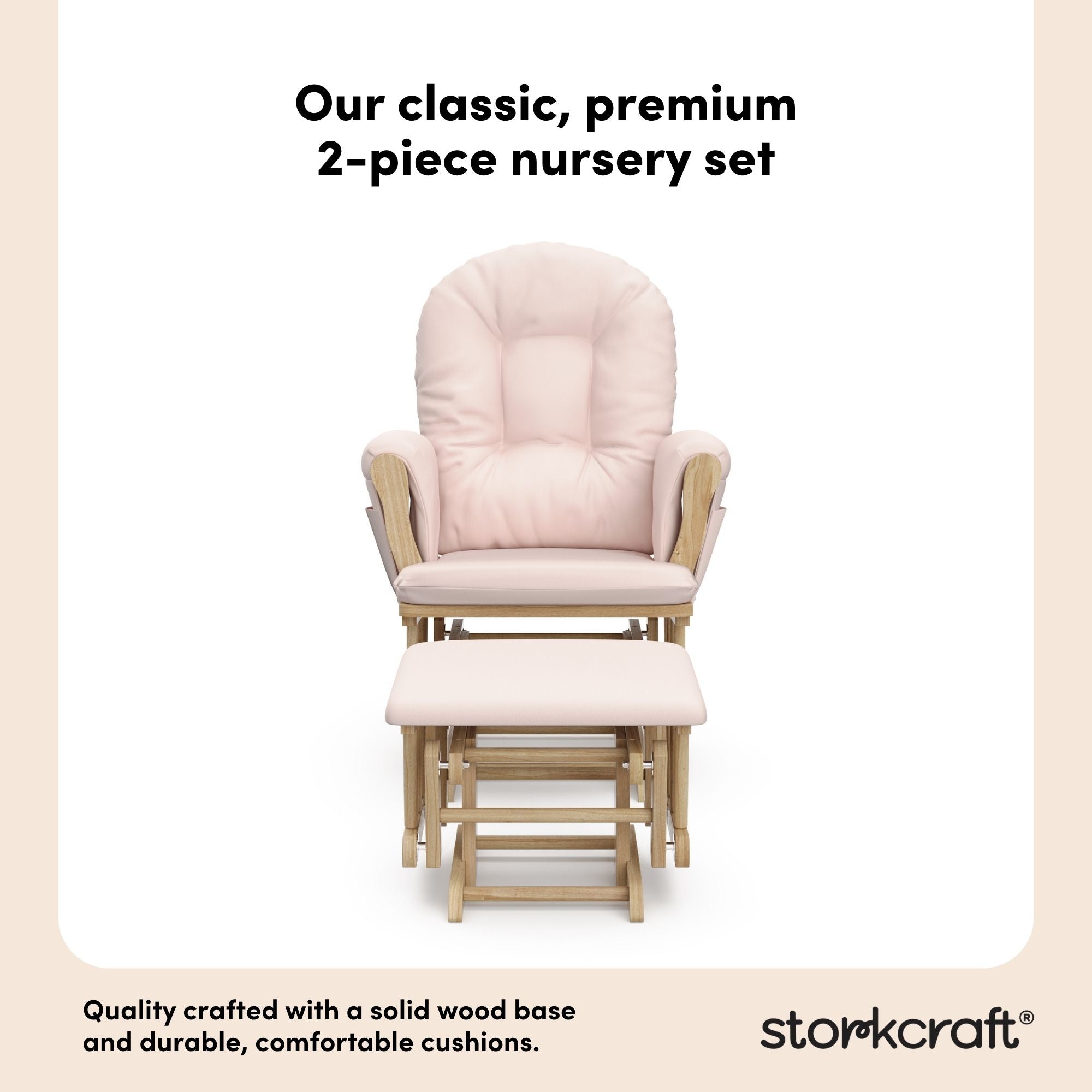 hoop glider and ottoman natural frame with pink cushions 2-piece nursery set callout
