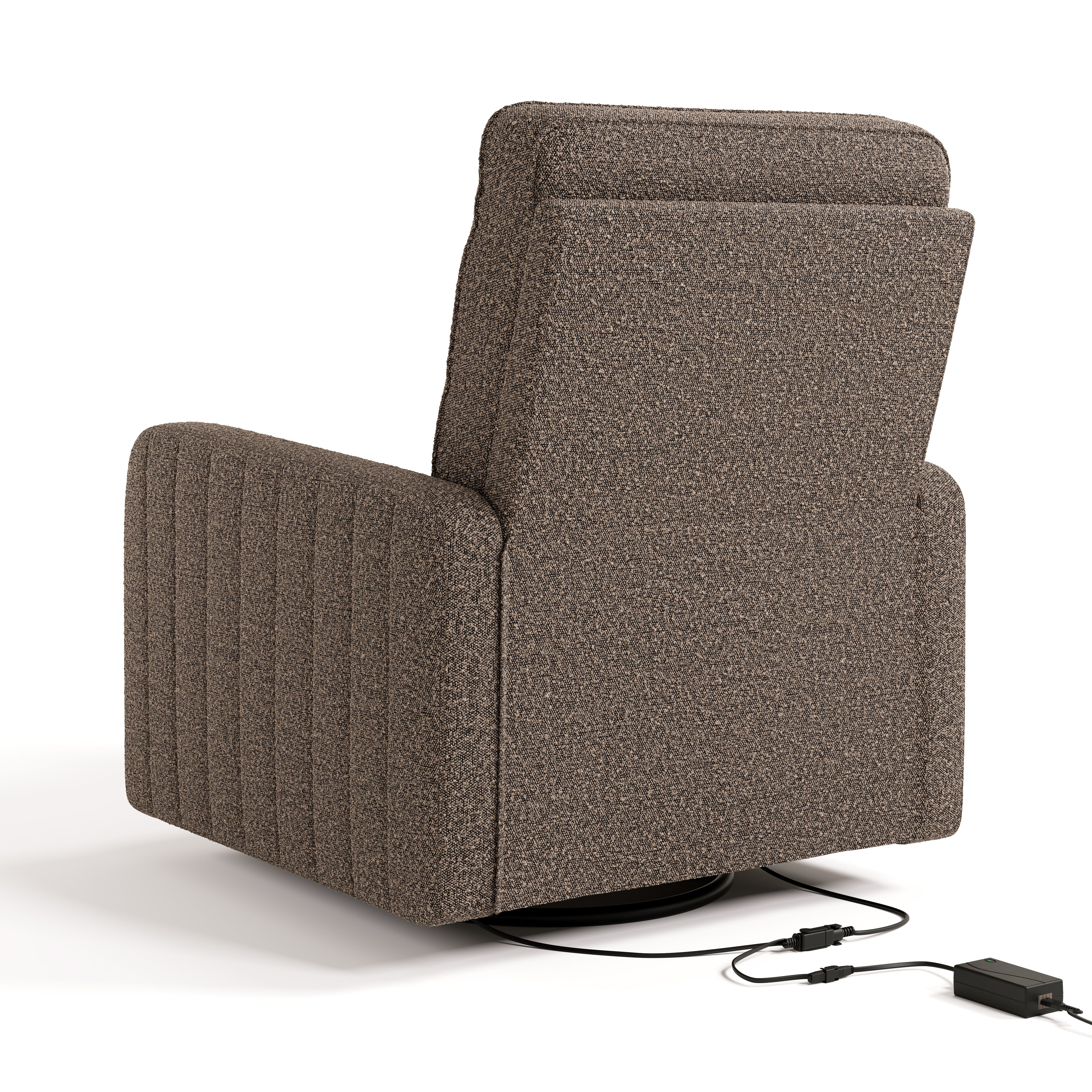 Kyoto mountain brown boucle wide power recliner back view with power cord