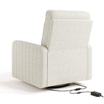 Kyoto ivory boucle wide recliner back view with power cord