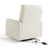 Kyoto ivory boucle wide recliner back view with power cord