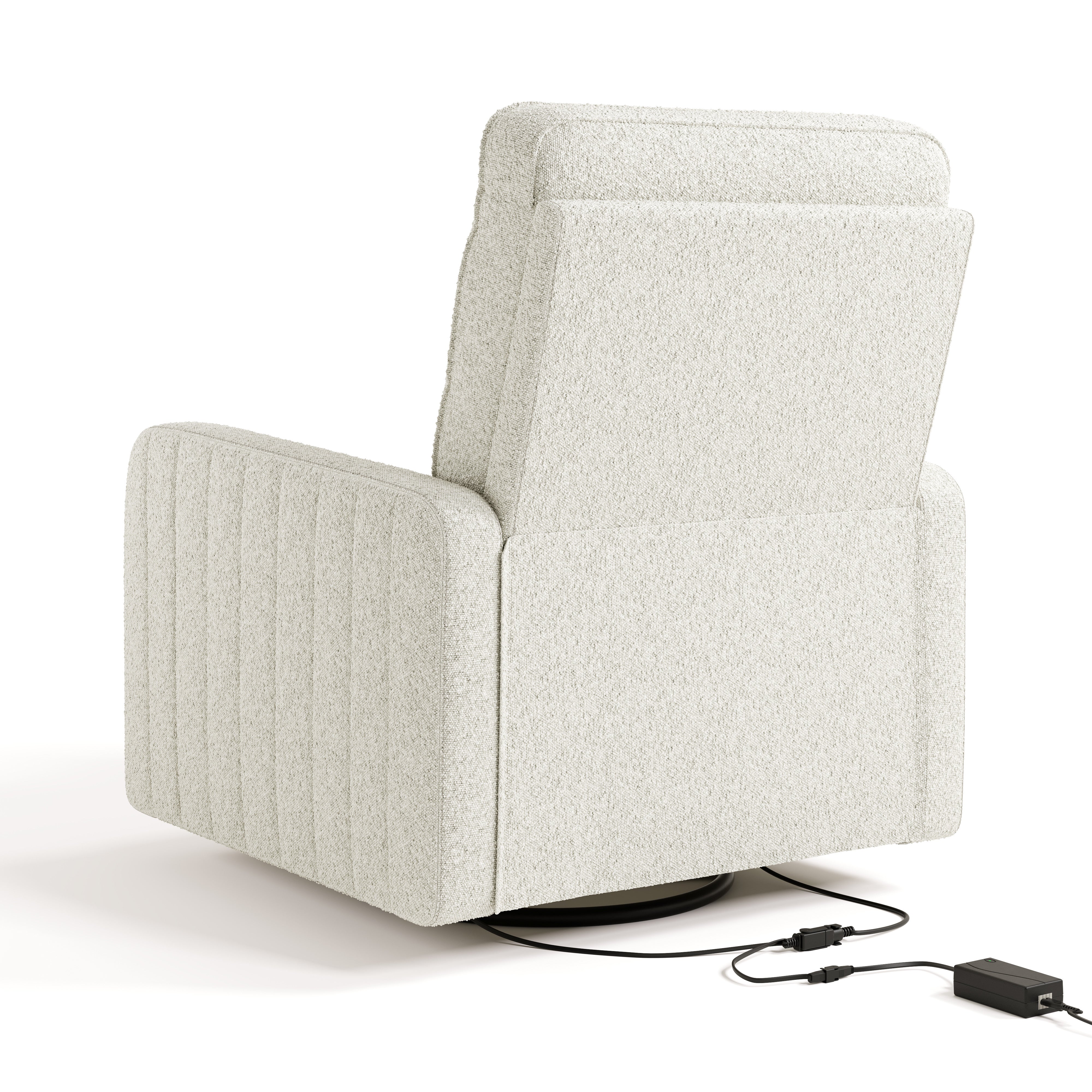 Kyoto ivory boucle wide recliner back view with power cord