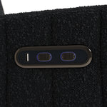 Kyoto black boucle wide power recliner close up of dual USB ports and push power buttons