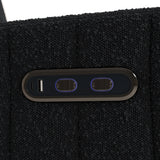 Kyoto black boucle wide power recliner close up of dual USB ports and push power buttons