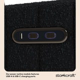 Kyoto black boucle wide power recliner dual USB ports callout