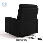 Kyoto black boucle wide power recliner with PTPA logo on top left