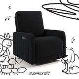 Kyoto black boucle wide power recliner with black doodles overlaid on image
