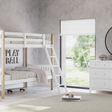 Caribou white with natural twin bunk bed in kids room next to white dresser