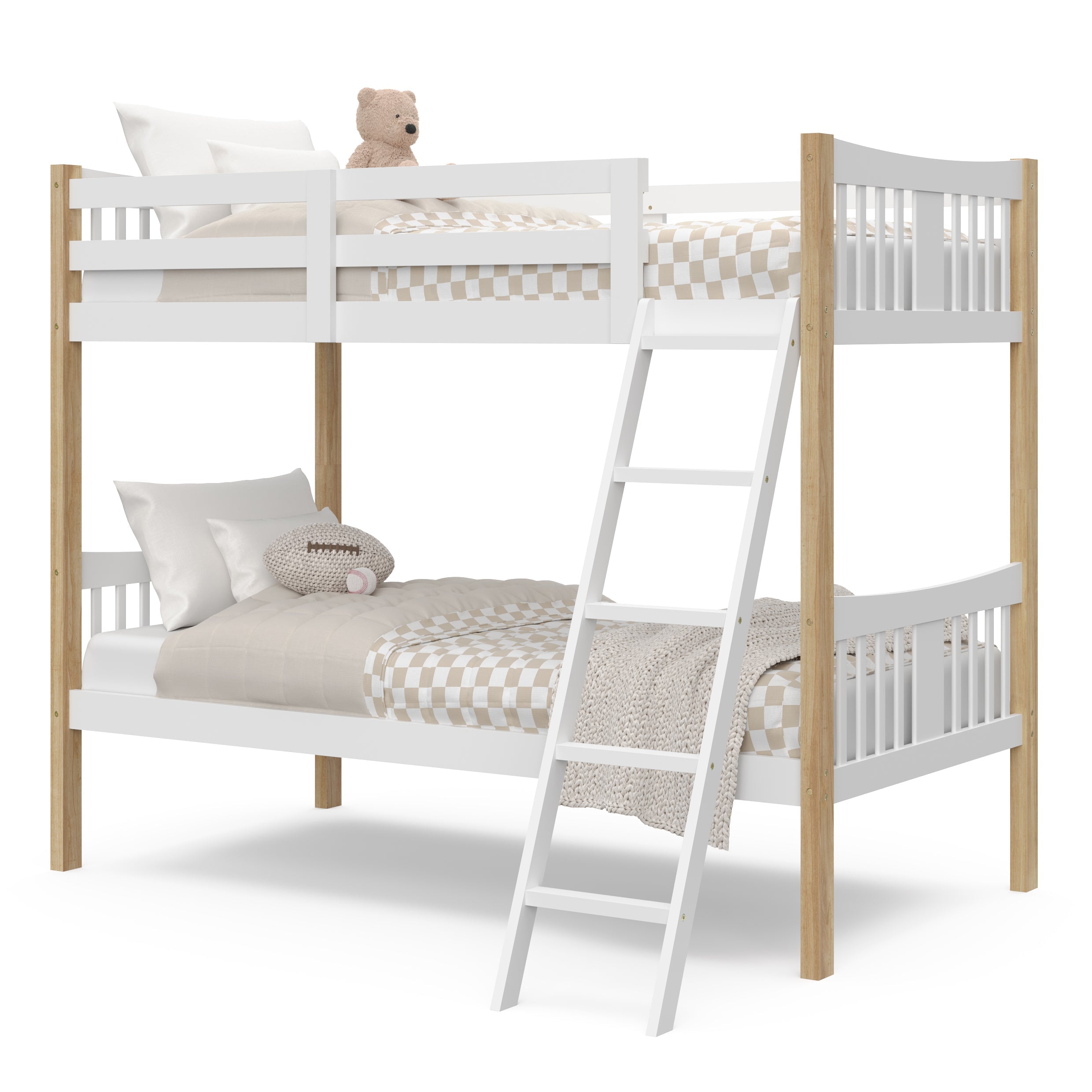 white with natural bunk bed with fixed ladder angled