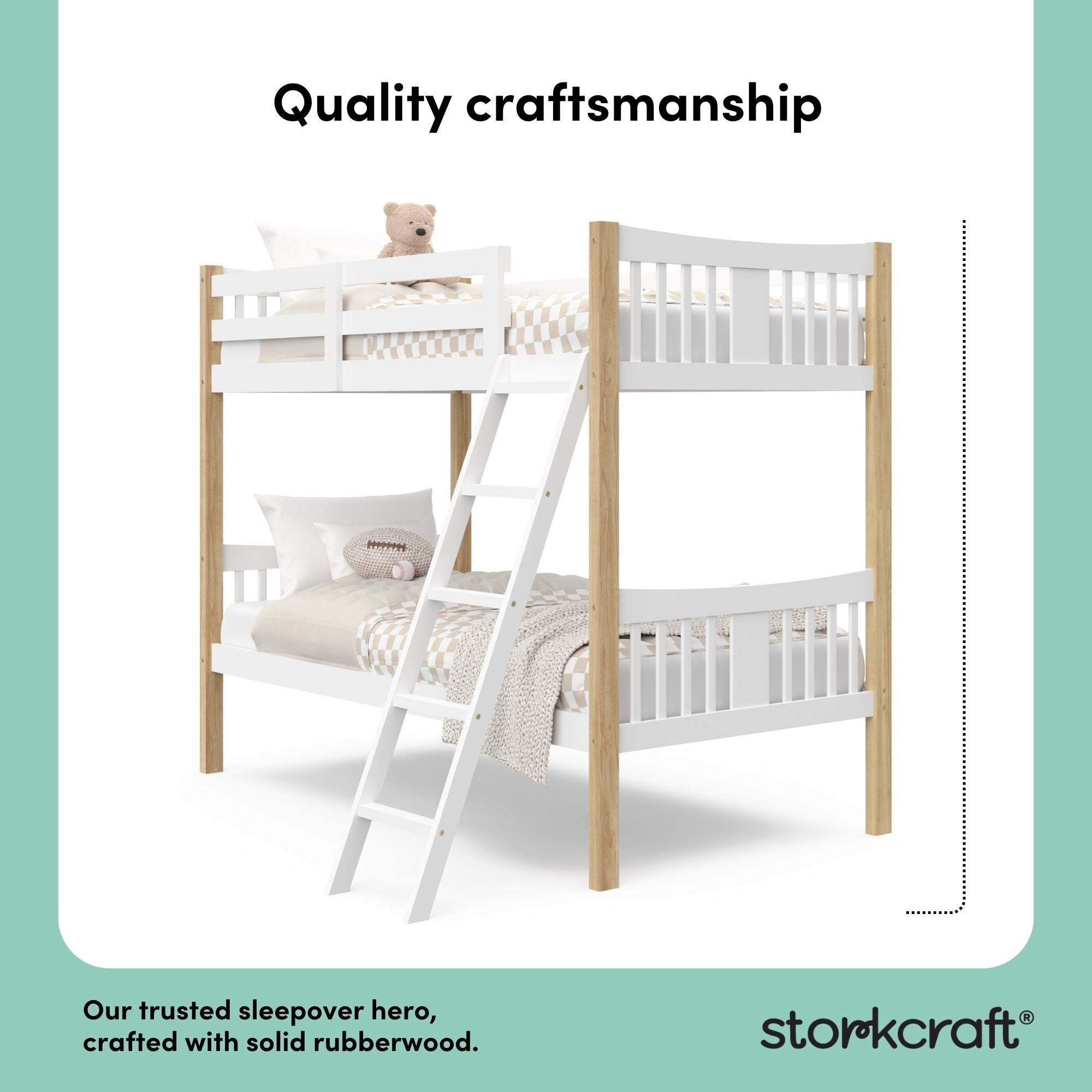 Caribou white with natural twin bunk bed quality craftsmanship callout