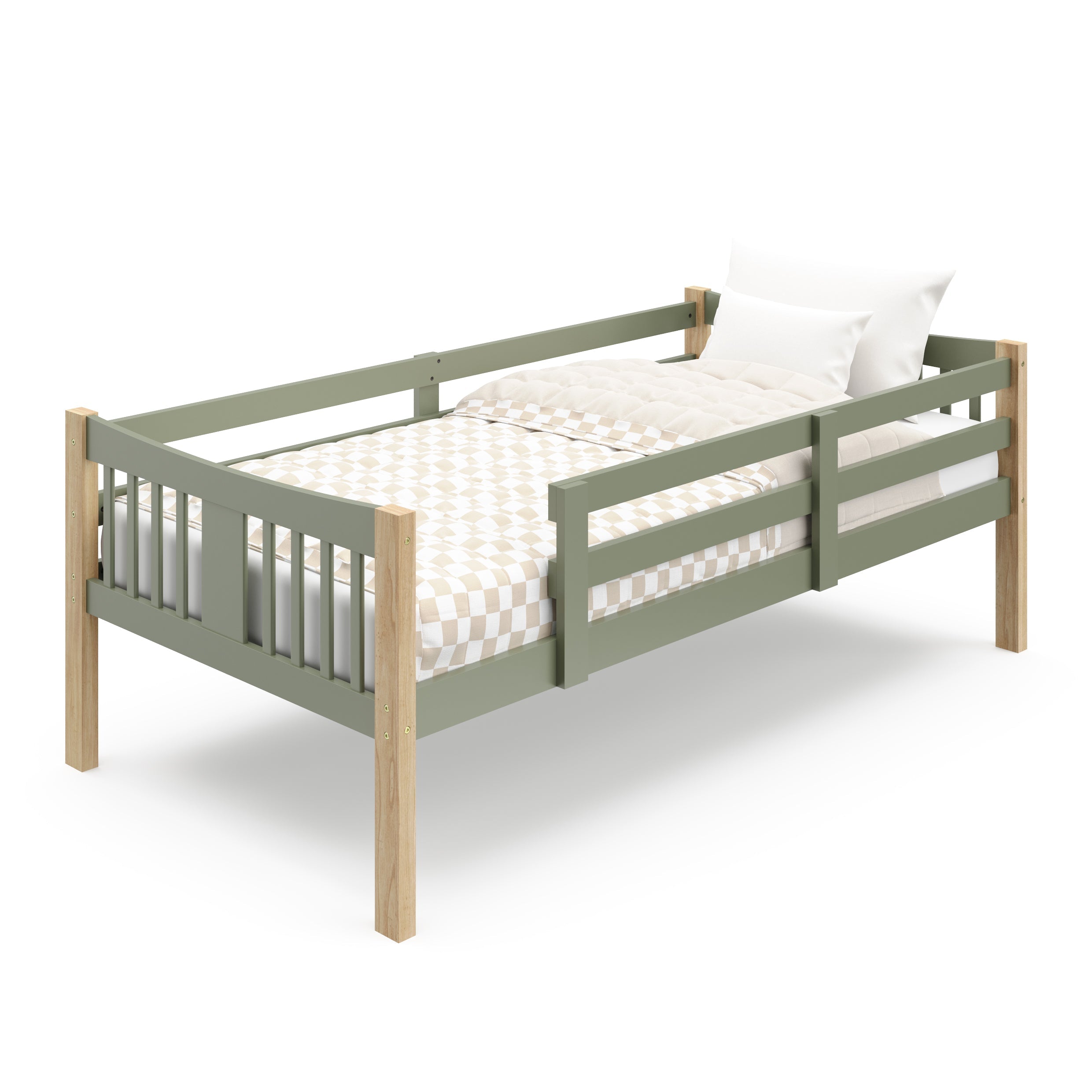 Caribou olive with natural twin over twin bunk bed configured as one twin bed