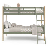 Front view of Caribou olive with natural twin over twin bunk bed
