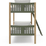 Side view of Caribou olive with natural twin over twin bunk bed
