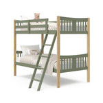 Angle view of Caribou olive with natural twin over twin bunk bed