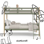 Caribou olive with natural twin bunk bed twin bed with black doodles overlaid on image