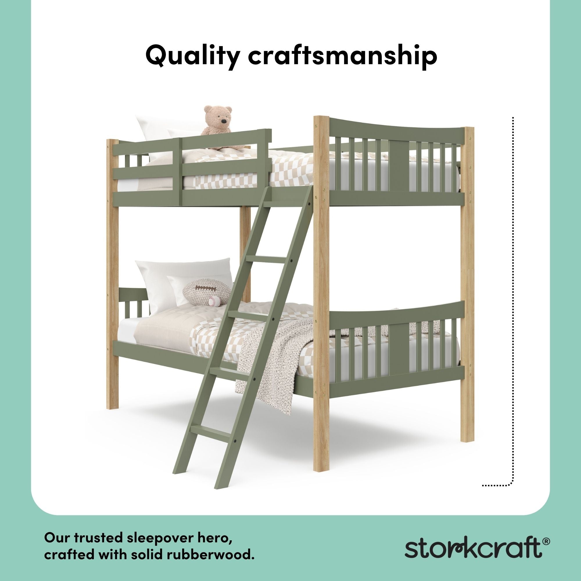 Caribou olive with natural twin bunk bed quality craftsmanship callout