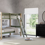 Caribou olive with natural twin over twin bunk bed in kids room next to black dresser