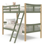 Angle view of Caribou olive with natural twin over twin bunk bed