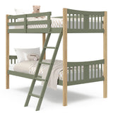 Angle view of Caribou olive with natural twin over twin bunk bed