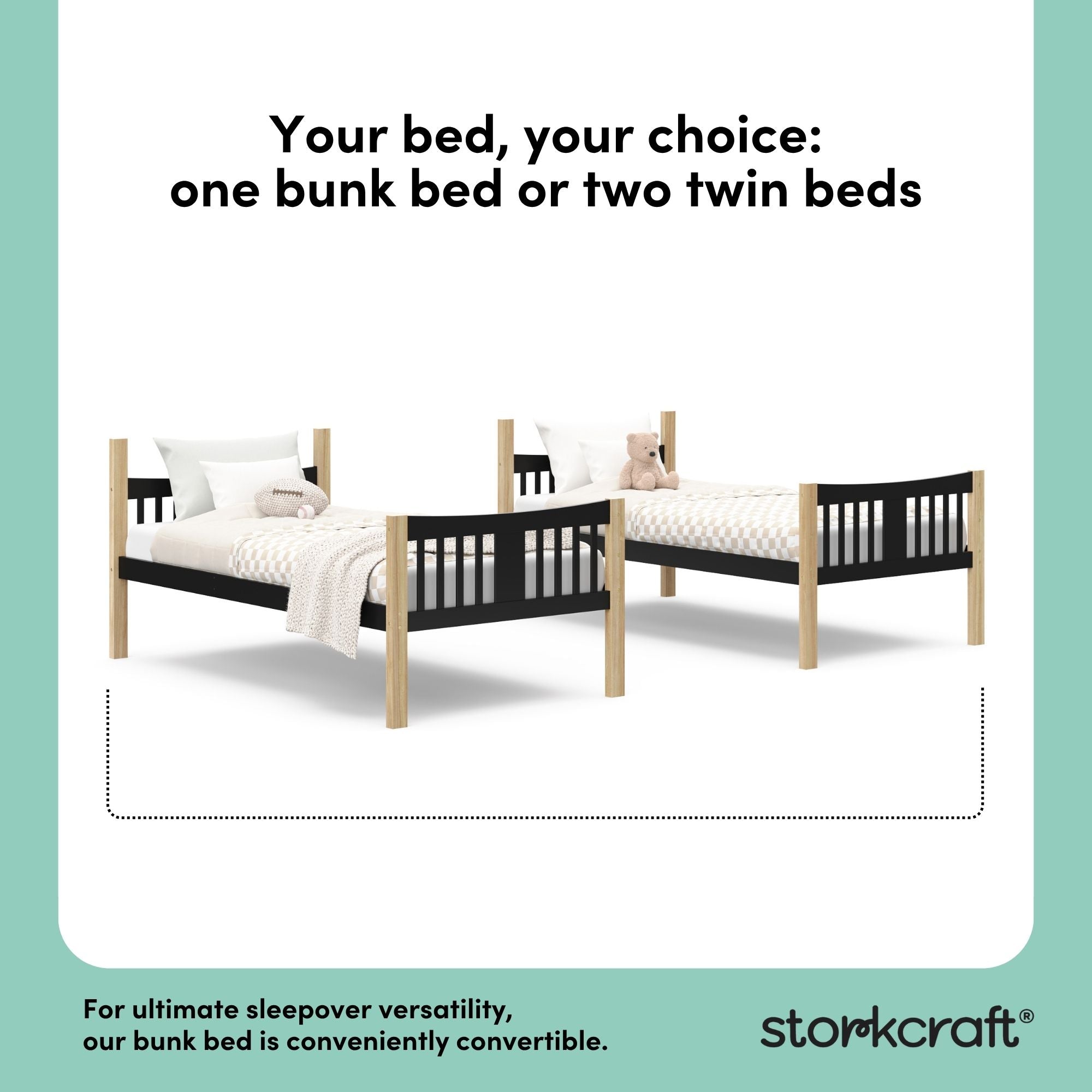 Caribou black with natural twin bunk bed twin bed conversion callout