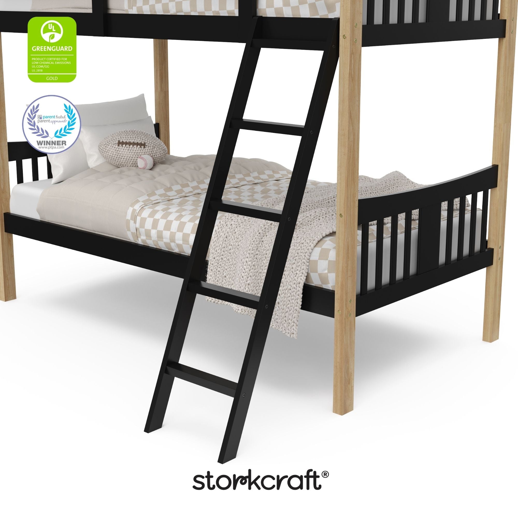 Caribou black with natural twin bunk bed twin bed with GGG and PTPA logo on top left