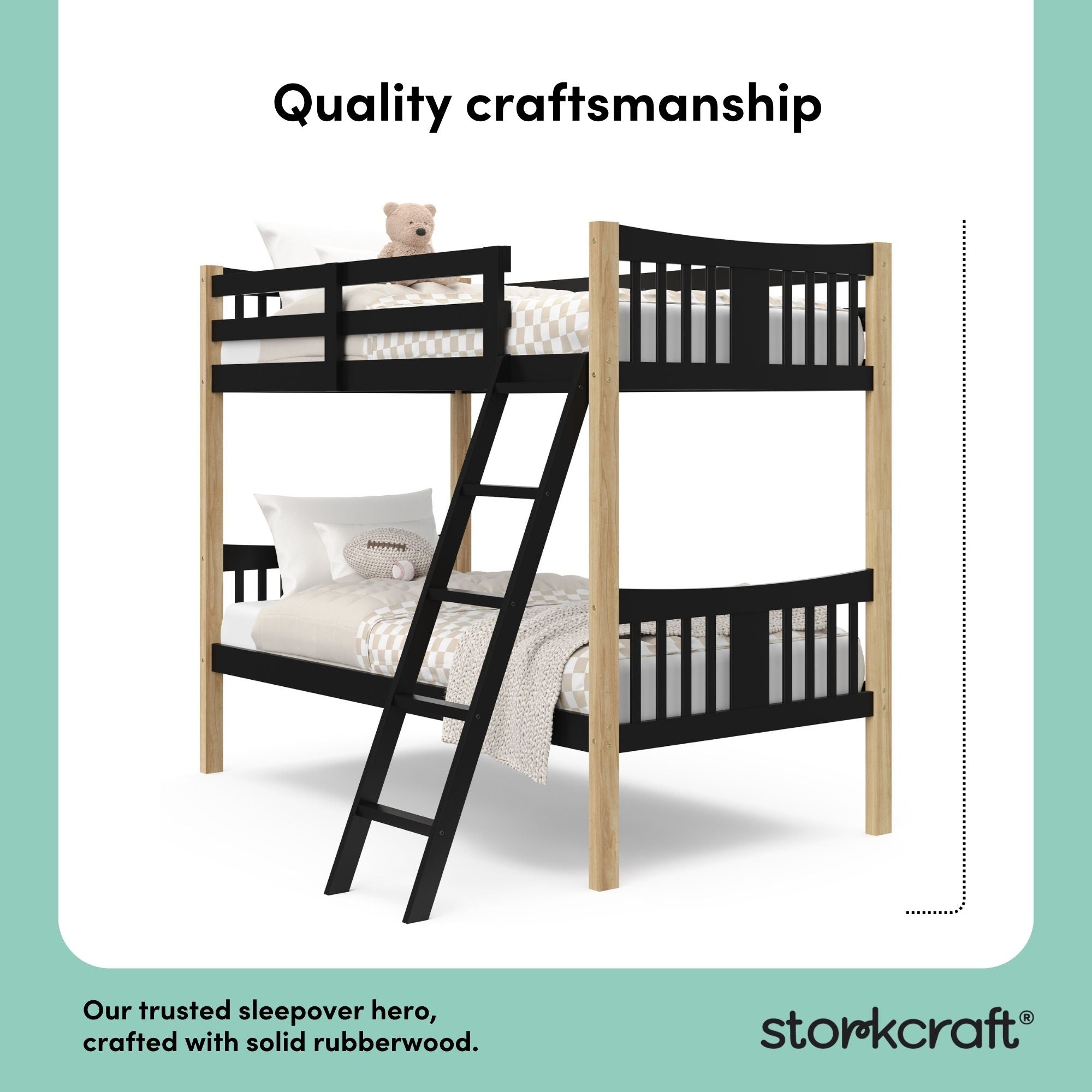 Caribou black with natural twin bunk bed quality craftsmanship callout