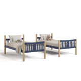 Caribou midnight blue with natural twin over twin bunk bed configured as two twin beds