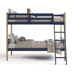 Front view of Caribou midnight blue with natural twin over twin bunk bed