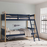 Caribou midnight blue with natural twin over twin bunk bed in kids room