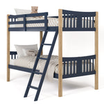 Angle view of Caribou midnight blue with natural twin over twin bunk bed