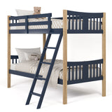 Angle view of Caribou midnight blue with natural twin over twin bunk bed