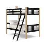 Angle view of Caribou black with natural twin over twin bunk bed