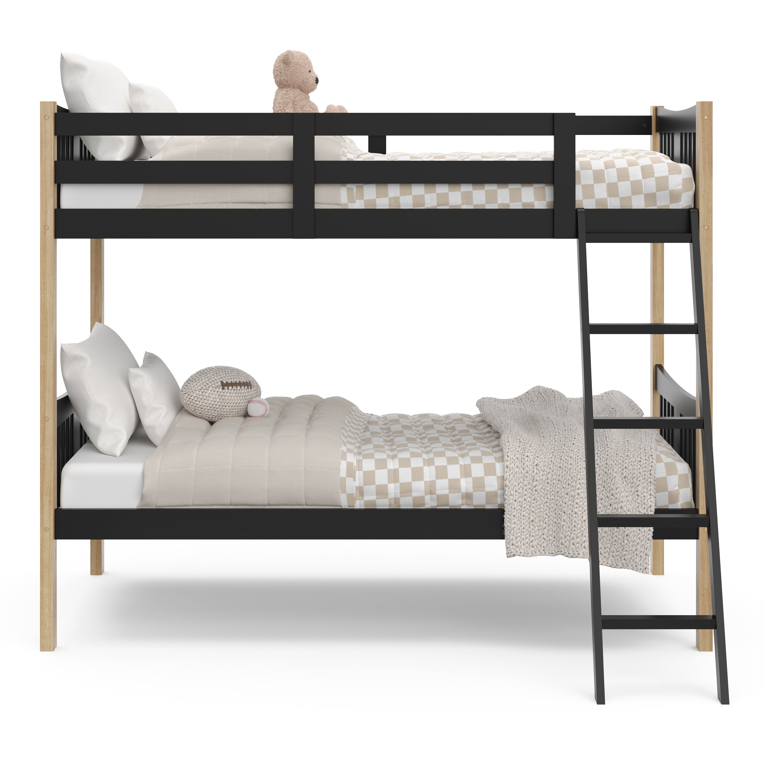 Front view of Caribou black with natural twin over twin bunk bed
