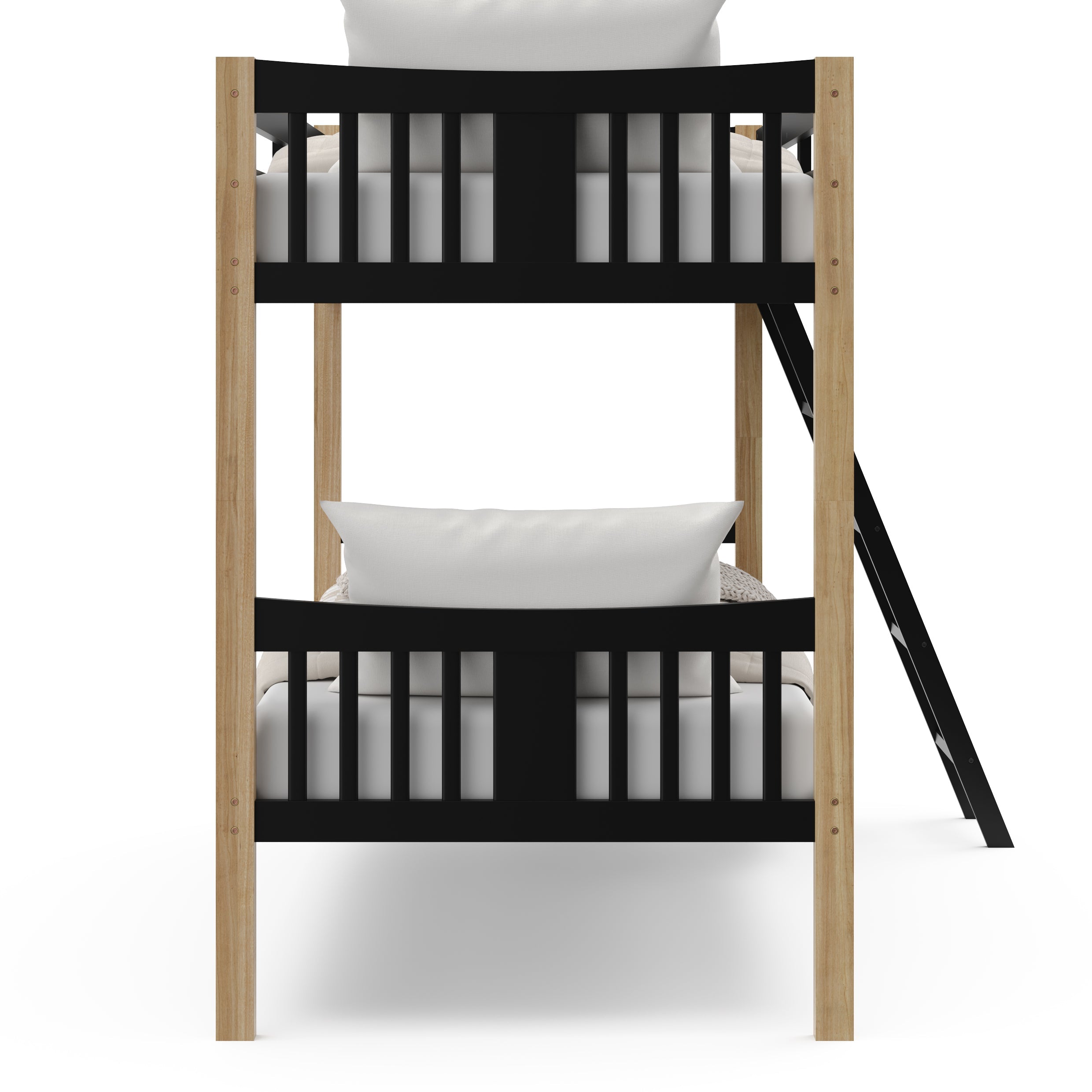 Side view of Caribou black with natural twin over twin bunk bed
