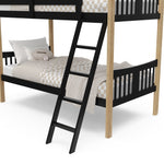 Close up view of Caribou black with natural twin over twin bunk bed's fixed ladder