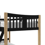 Close up view of Caribou black with natural twin over twin bunk bed's headboard