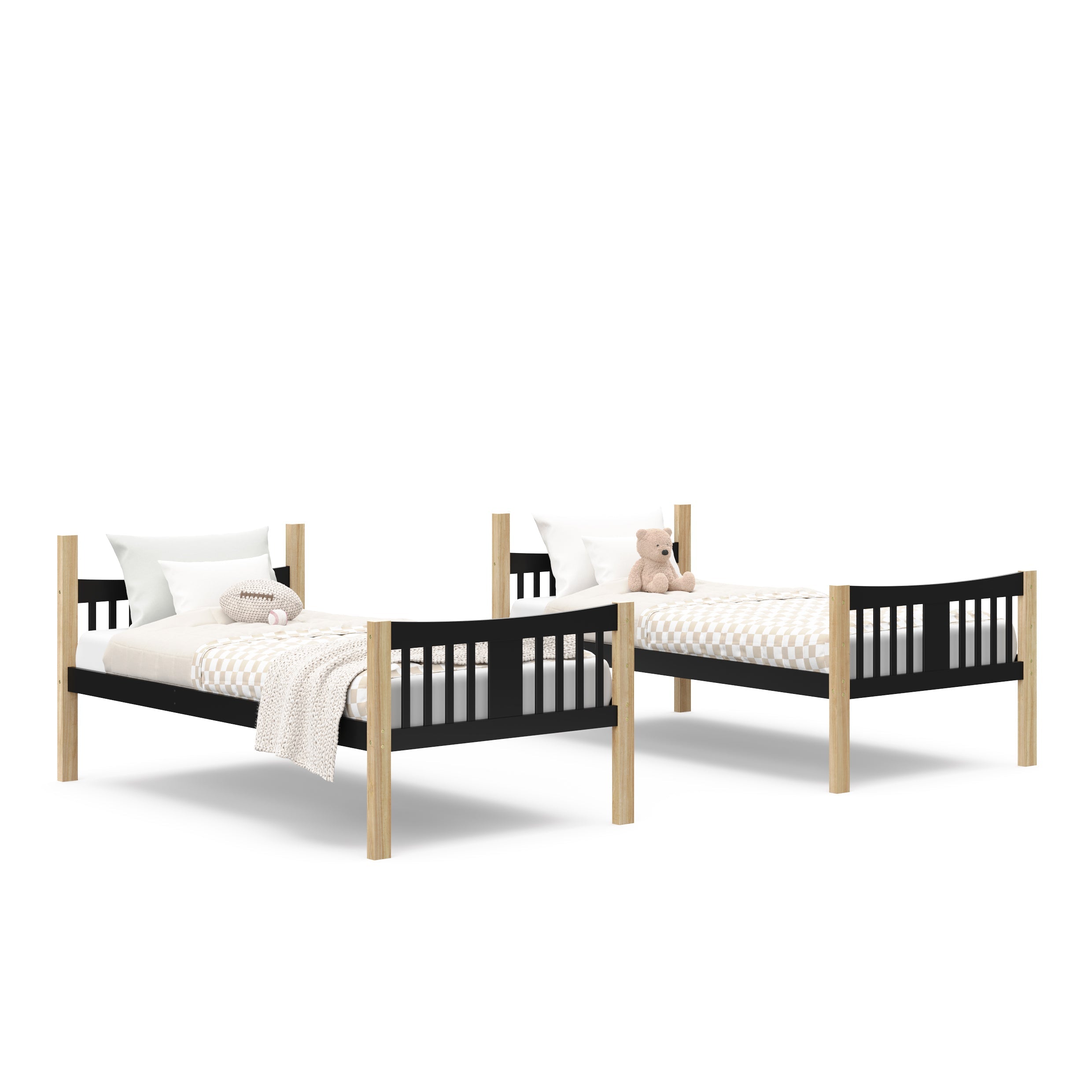 Caribou black with natural twin over twin bunk bed configured as two twin beds