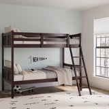 navy bunk bed with fixed ladder in nursery