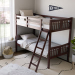 espresso bunk bed with fixed ladder in nursery