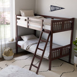 espresso bunk bed with fixed ladder in nursery